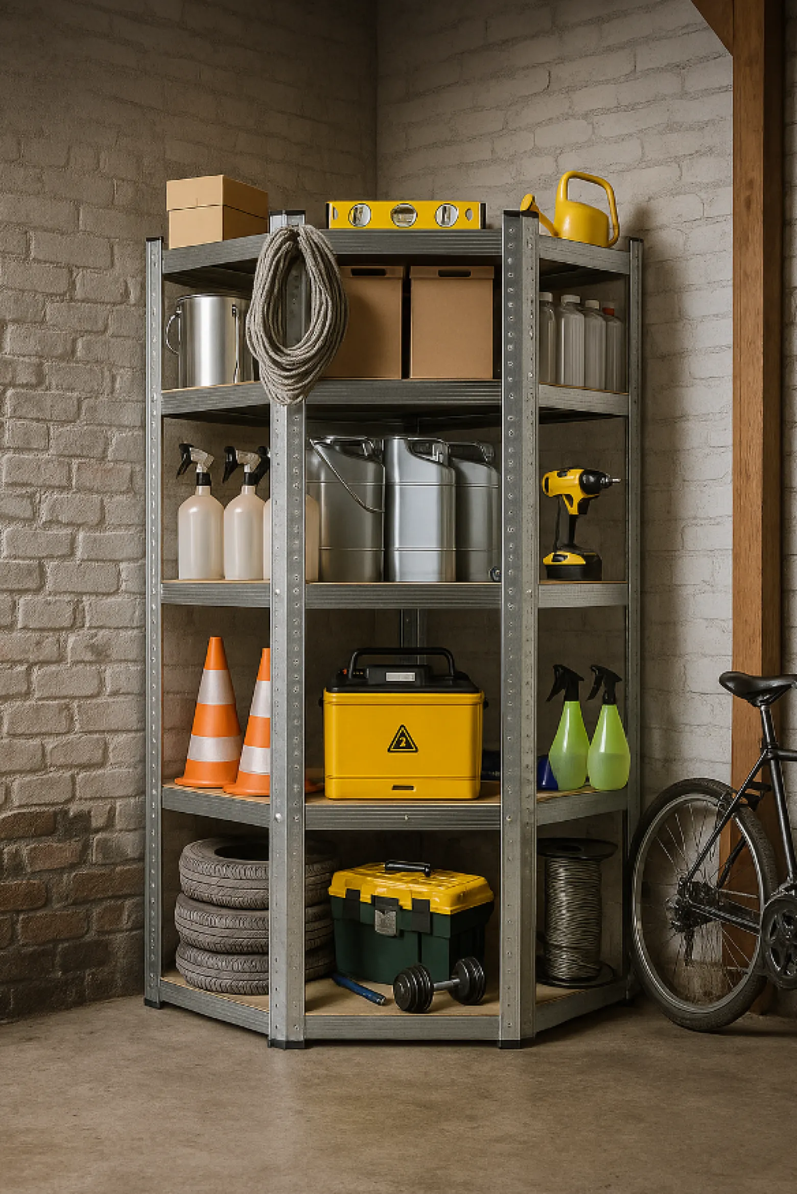 Regał magazynowy narożny metalowy srebrny 5 półek 2w1 180x90x90x40 cm