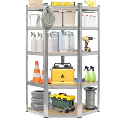 Regał magazynowy narożny metalowy srebrny 5 półek 2w1 180x90x90x40 cm