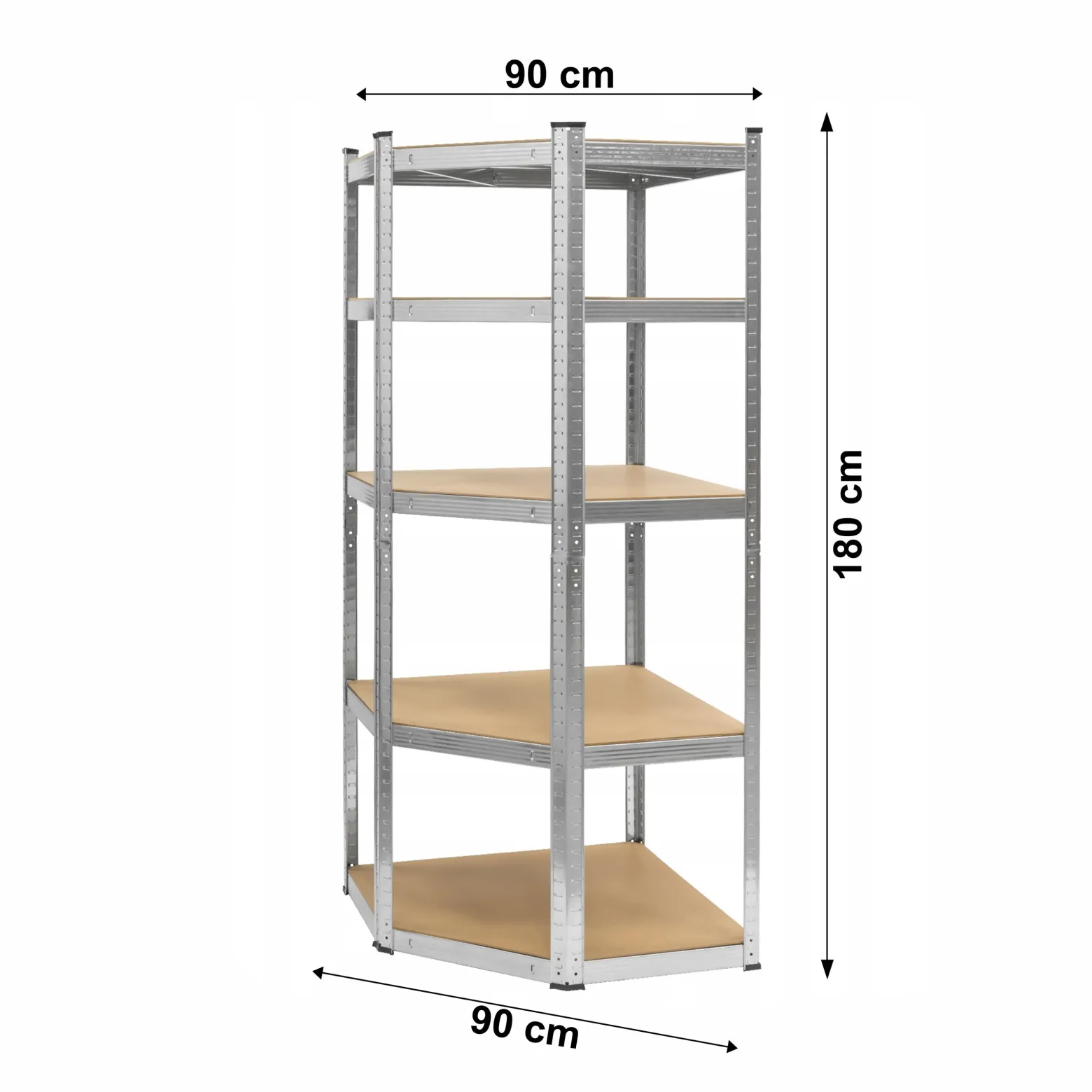 Regał magazynowy narożny metalowy srebrny 5 półek 2w1 180x90x90x40 cm