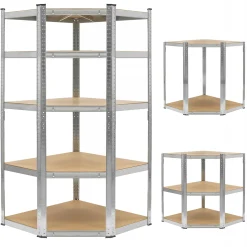 Regał magazynowy narożny metalowy srebrny 5 półek 2w1 180x90x90x40 cm