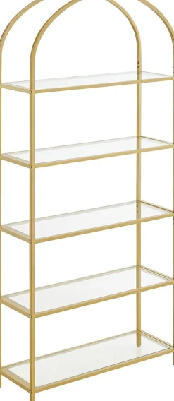Regał metalowy złoty glamour 5 szklanych półek 183,5 cm 83x30,2 cm