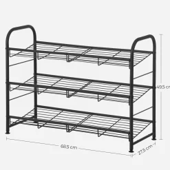 Regał na Buty Metalowy Stojak 3 Półki Nowoczesny Loft Czarny