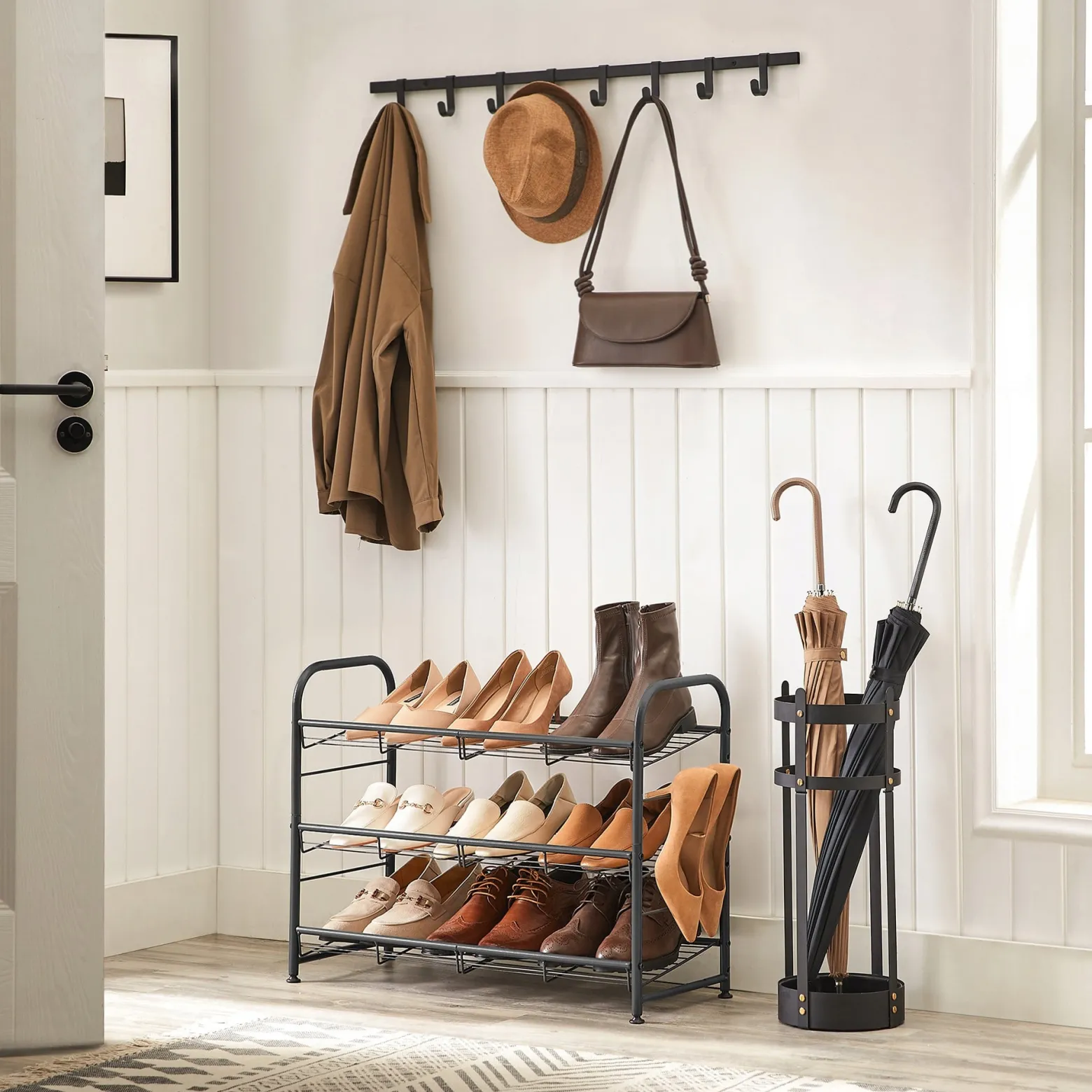 Regał na Buty Metalowy Stojak 3 Półki Nowoczesny Loft Czarny