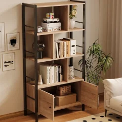 Regał na książki nowoczesny uniwersalny z zamykanymi szafkami loft pojemny