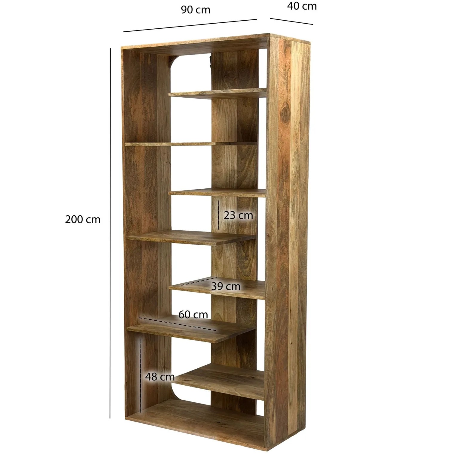 Regał na książki z litego drewna, 200cm, nowoczesny, wysoki regał do salonu