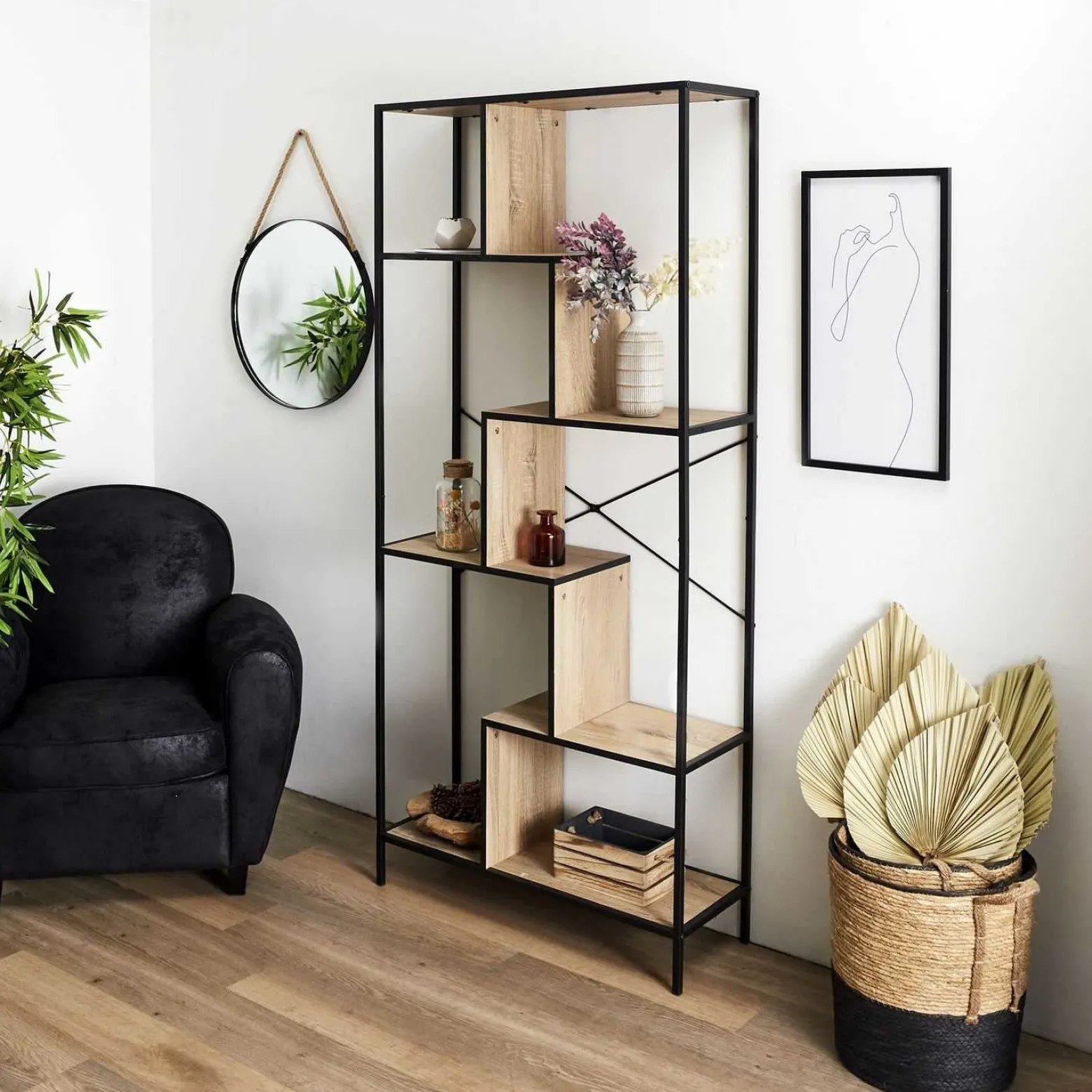REGAŁ Rack L w stylu loft METALOWY i PŁYTA MDF w okleinie