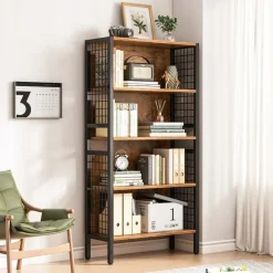 Regał stojący drewniany na książki rustykalny industrialny loft