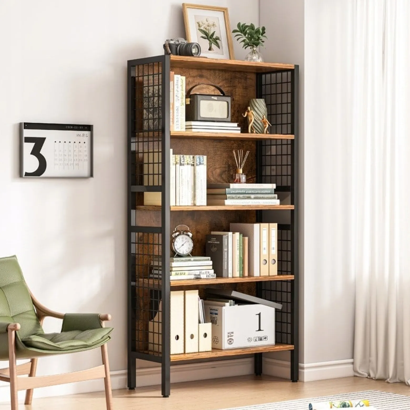 Regał stojący drewniany na książki rustykalny industrialny loft