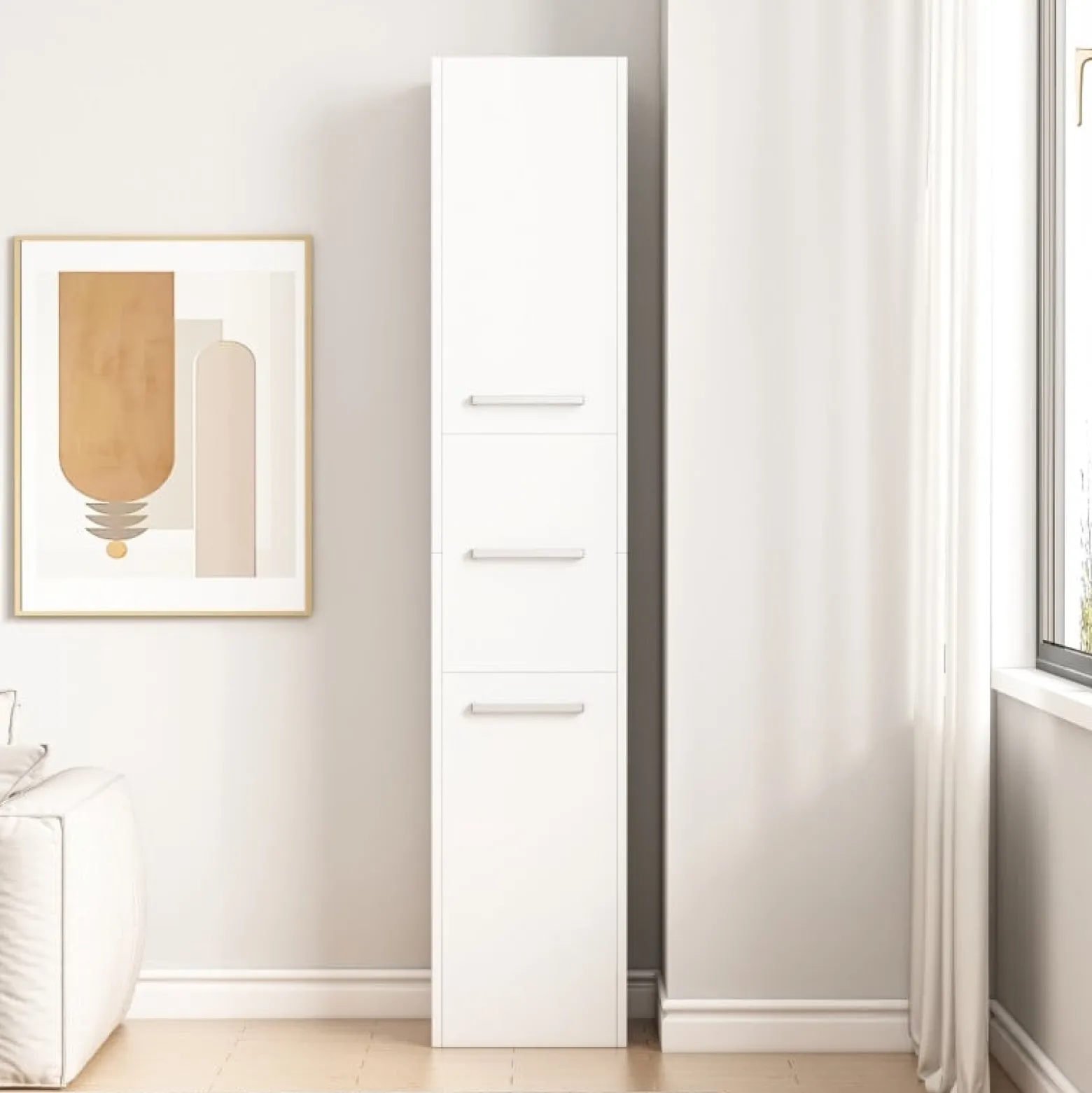 Regał Szafka Biała Nowoczesna Stojąca Słupek Wysoki Loft 3 Drzwi 170 Cm