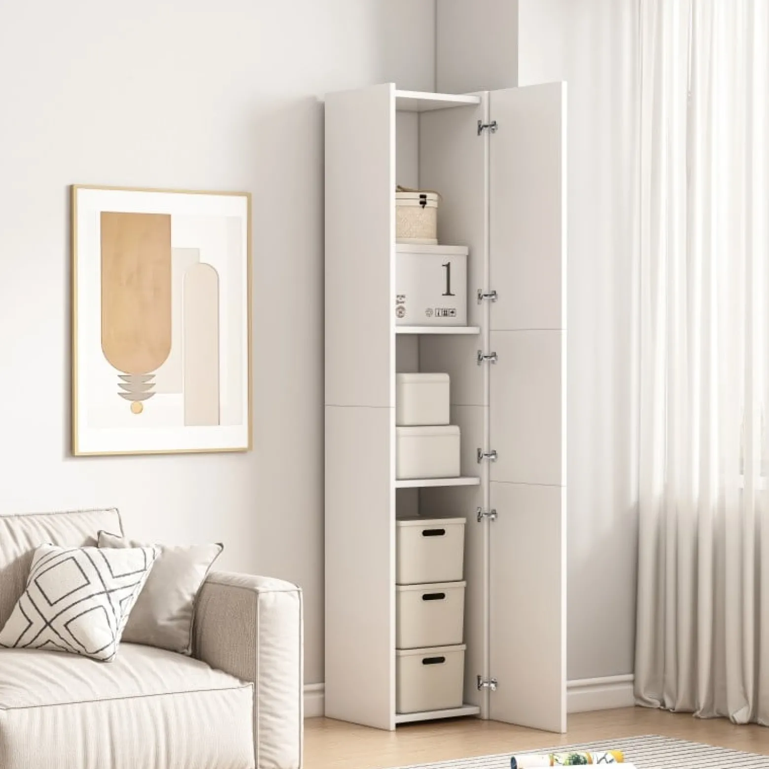 Regał Szafka Biała Nowoczesna Stojąca Słupek Wysoki Loft 3 Drzwi 170 Cm