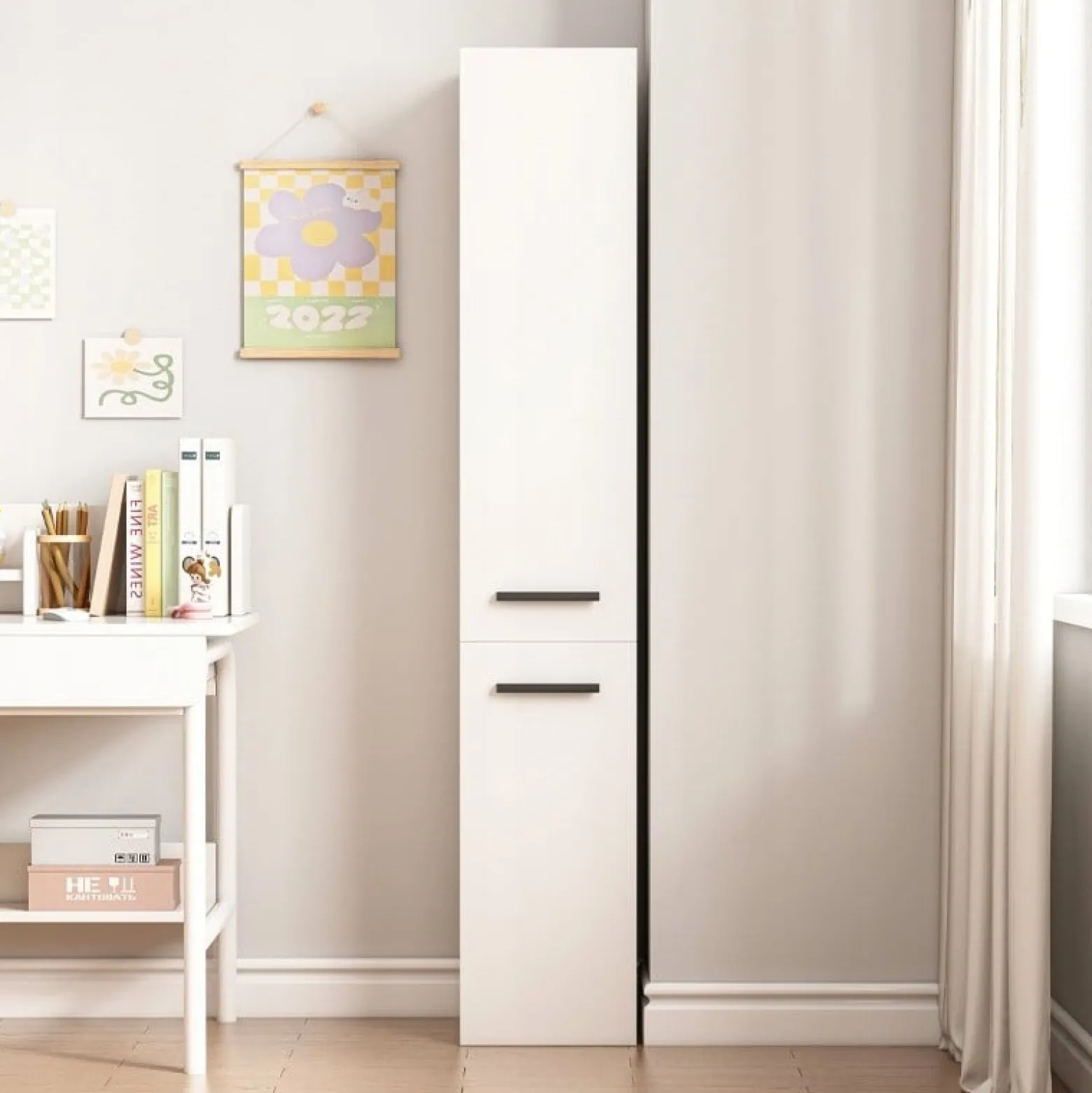 Regał szafka biała nowoczesna stojąca słupek wysoki loft 2-drzwiowy 174 cm