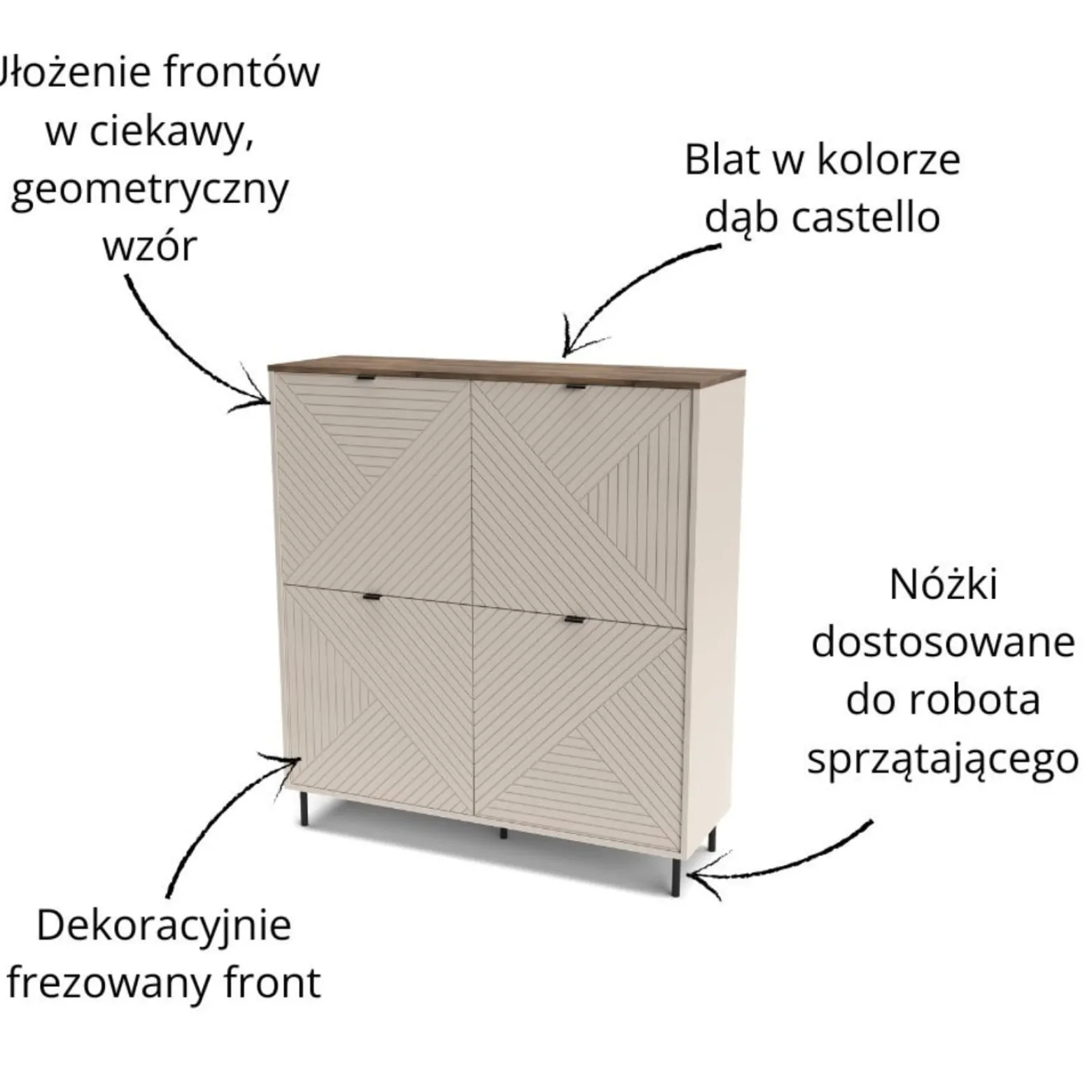Regał Zamknięty Czterodrzwiowy BLUSH Kaszmir/ Dąb castello
