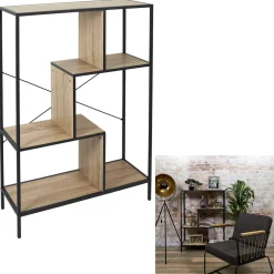 REGAŁ Z MDF I METALU Rack M w okleinie drewna loftowy