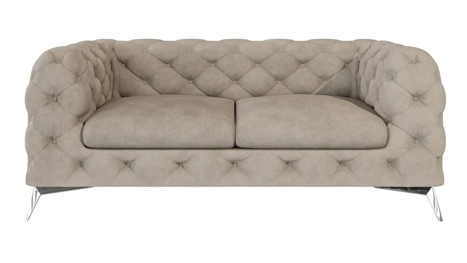 Ropez Chelsea sofa 2 osobowa pikowana beżowa nogi srebrne