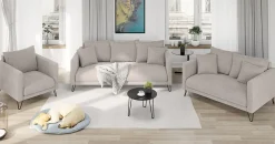 Ropez Freya fotel nogi metalowe wysokie szenil zimny beż Flow 01