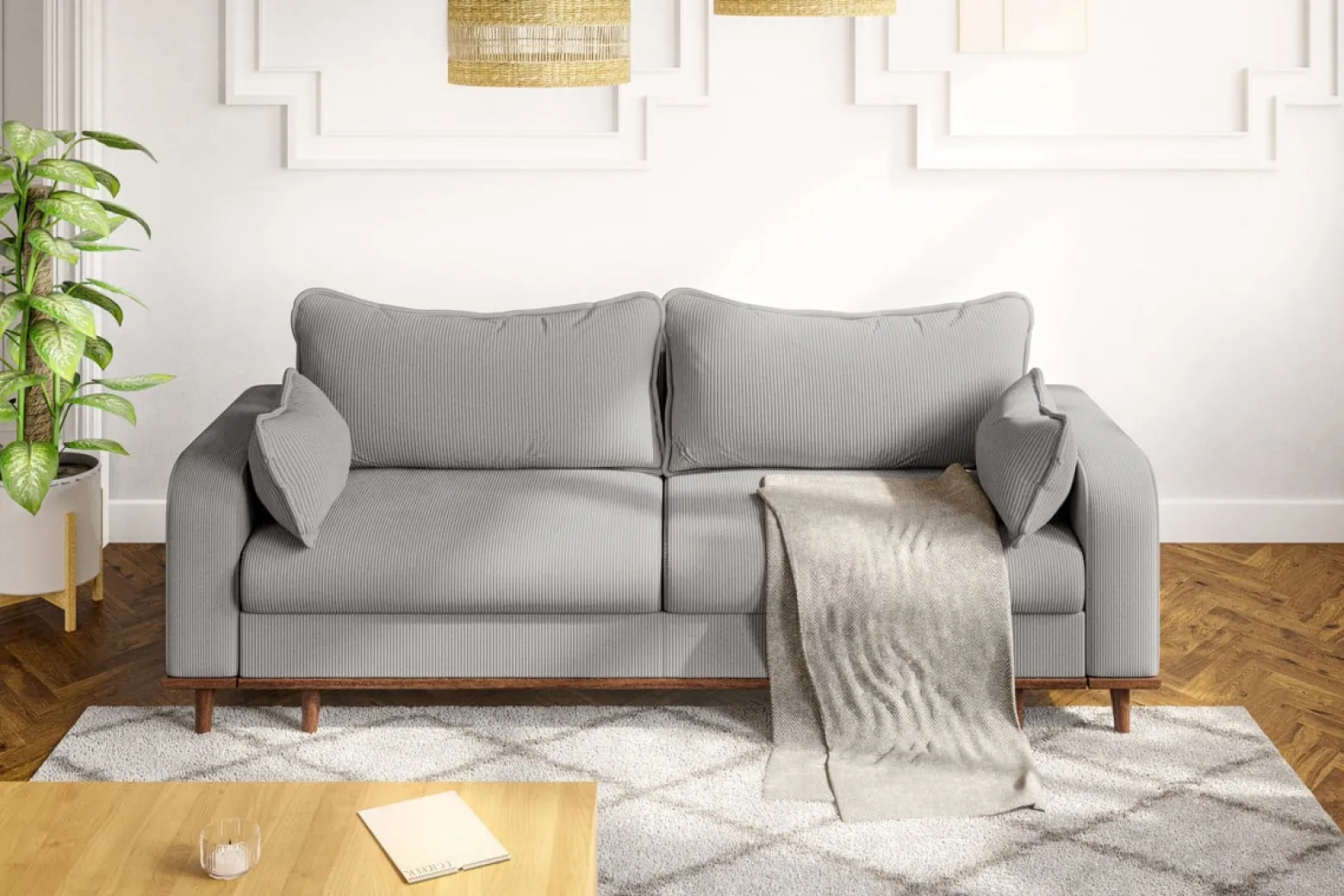 Ropez Beata sofa z funkcją wysokie nóżki sztruks szary