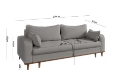 Ropez Beata sofa z funkcją wysokie nóżki sztruks szary