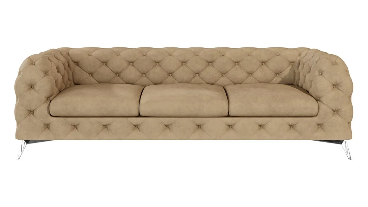 Ropez Chelsea sofa 3 osobowa pikowana kremowa nogi srebrne