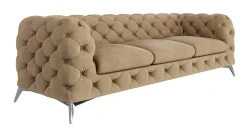 Ropez Chelsea sofa 3 osobowa pikowana kremowa nogi srebrne