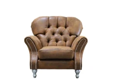 Ropez Chesterfield Jersey fotel pikowany zamsz brązowy