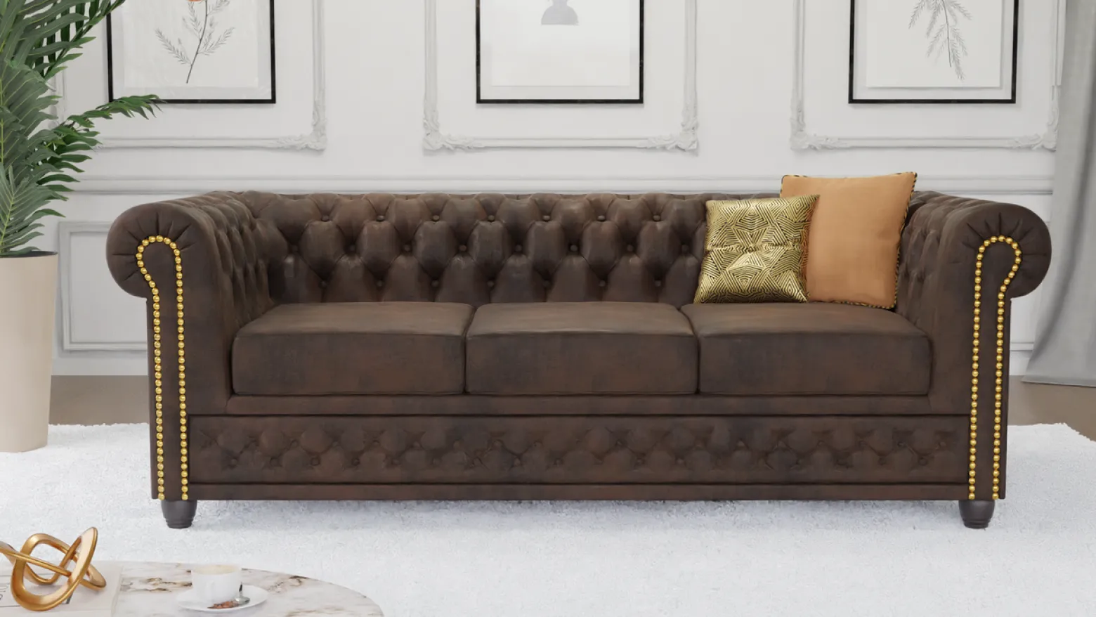 Ropez Chesterfield York sofa 3 osobowa pikowana zamsz Gobi 4