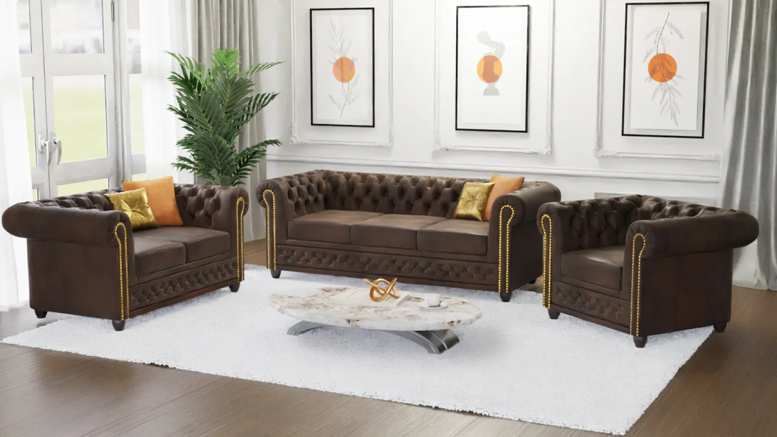 Ropez Chesterfield York sofa 3 osobowa pikowana zamsz Gobi 4