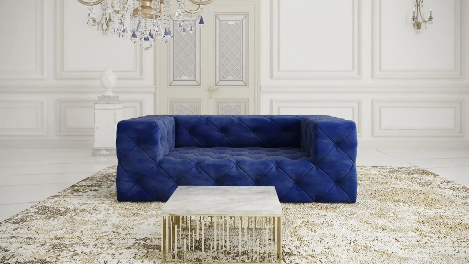 Ropez Fresco sofa 2 osobowa pikowana welur granatowy