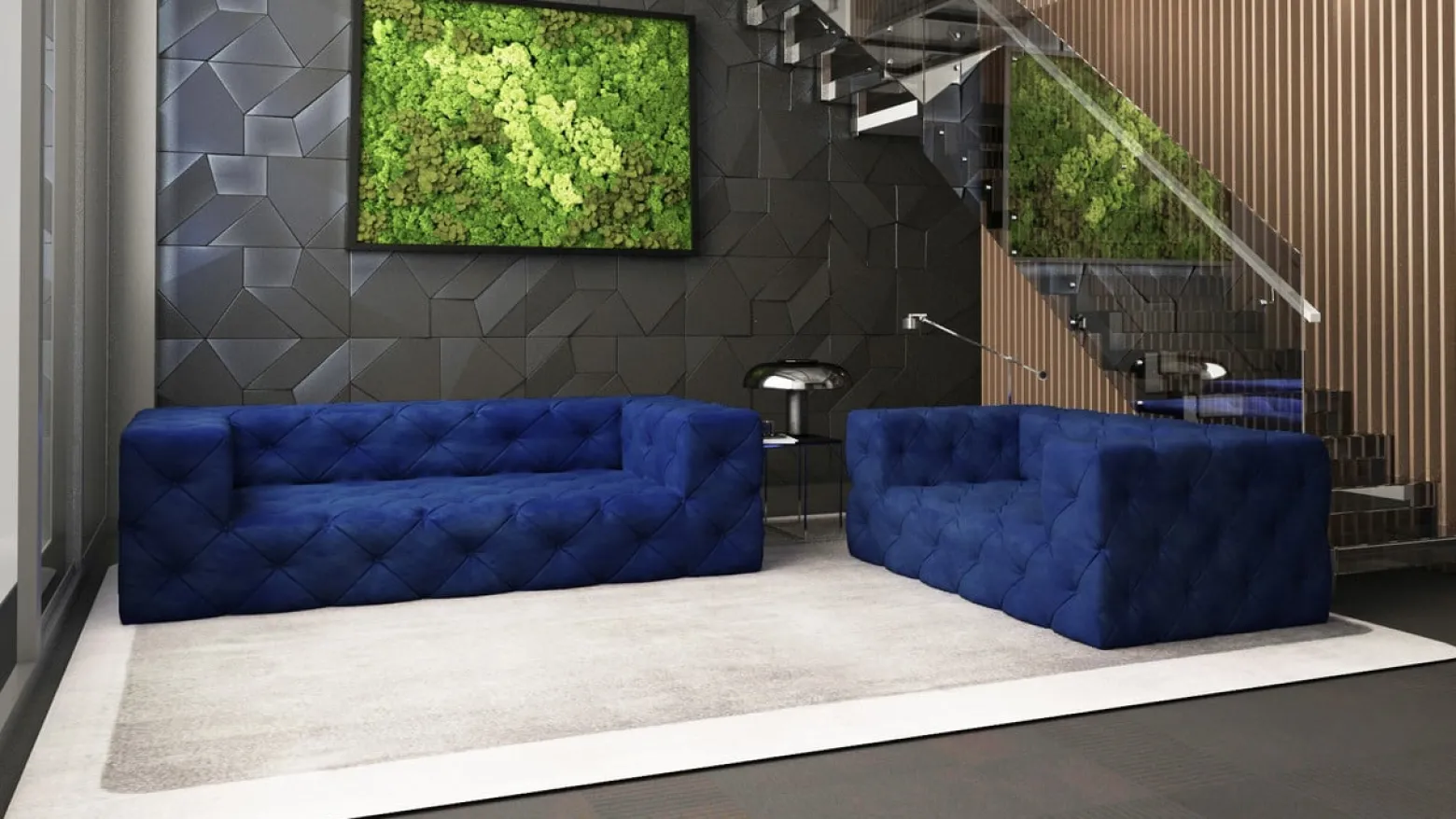 Ropez Fresco sofa 2 osobowa pikowana welur granatowy