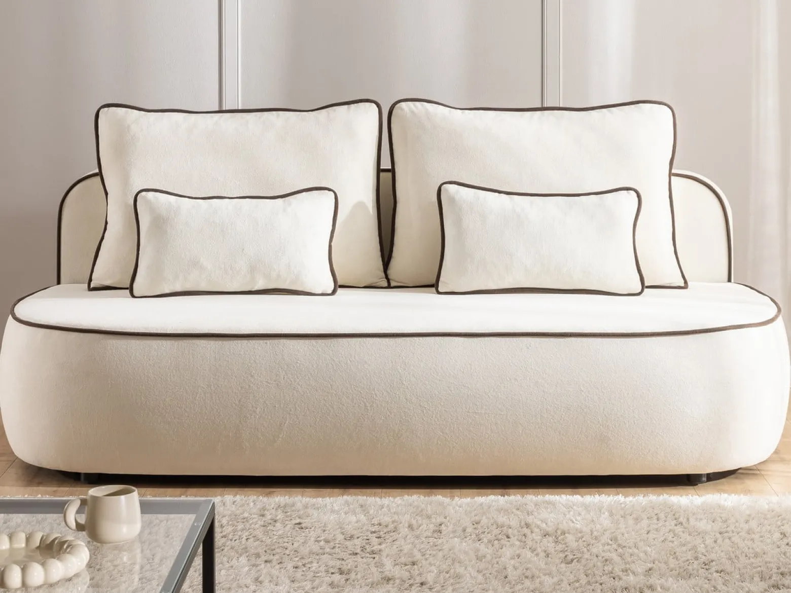 Ropez Saga Kids sofa z funkcją i pojemnikiem tkanina plusz biały