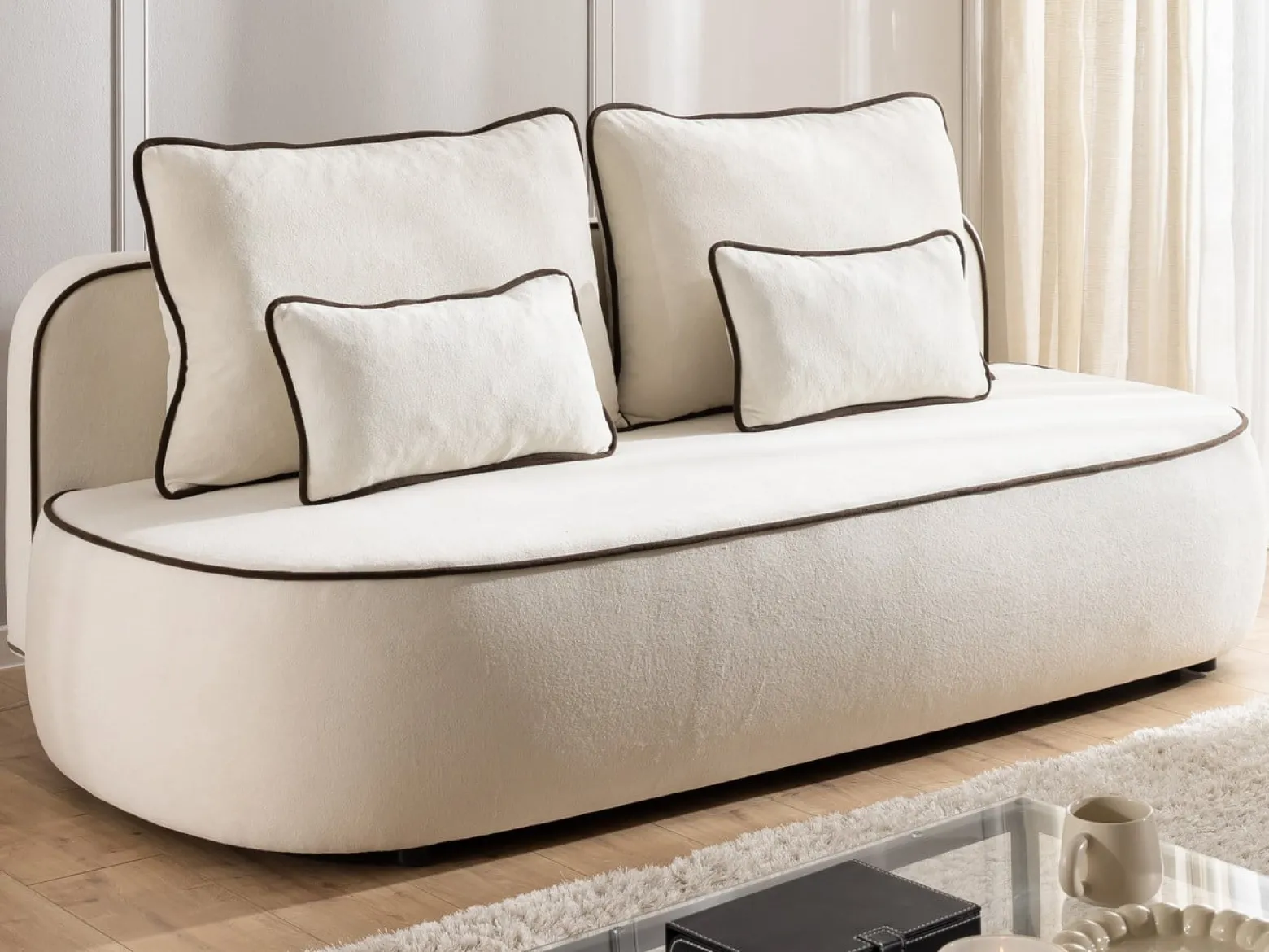 Ropez Saga Kids sofa z funkcją i pojemnikiem tkanina plusz biały
