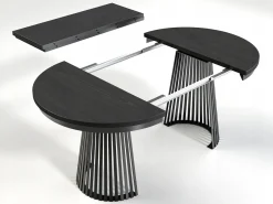 Rozkładany Stół LAMELLA 100-140-180 cm Czarny Okrągły Metalowa Podstawa