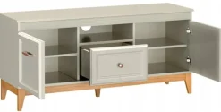 RTV WINDSOR 135 Cashmere Frez Front Dębowe Nogi Szuflada Półka