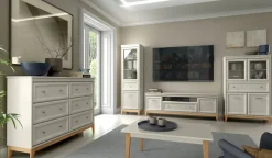 RTV WINDSOR 135 Cashmere Frez Front Dębowe Nogi Szuflada Półka