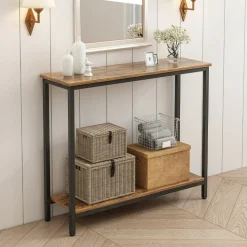 Rustykalna konsola 100 cm szafka loft metalowy stelaż brązowy blat regał