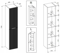 Ryflowane meble NORDIC CREMONA DĄB szafka z blatem 60 cm i słupek