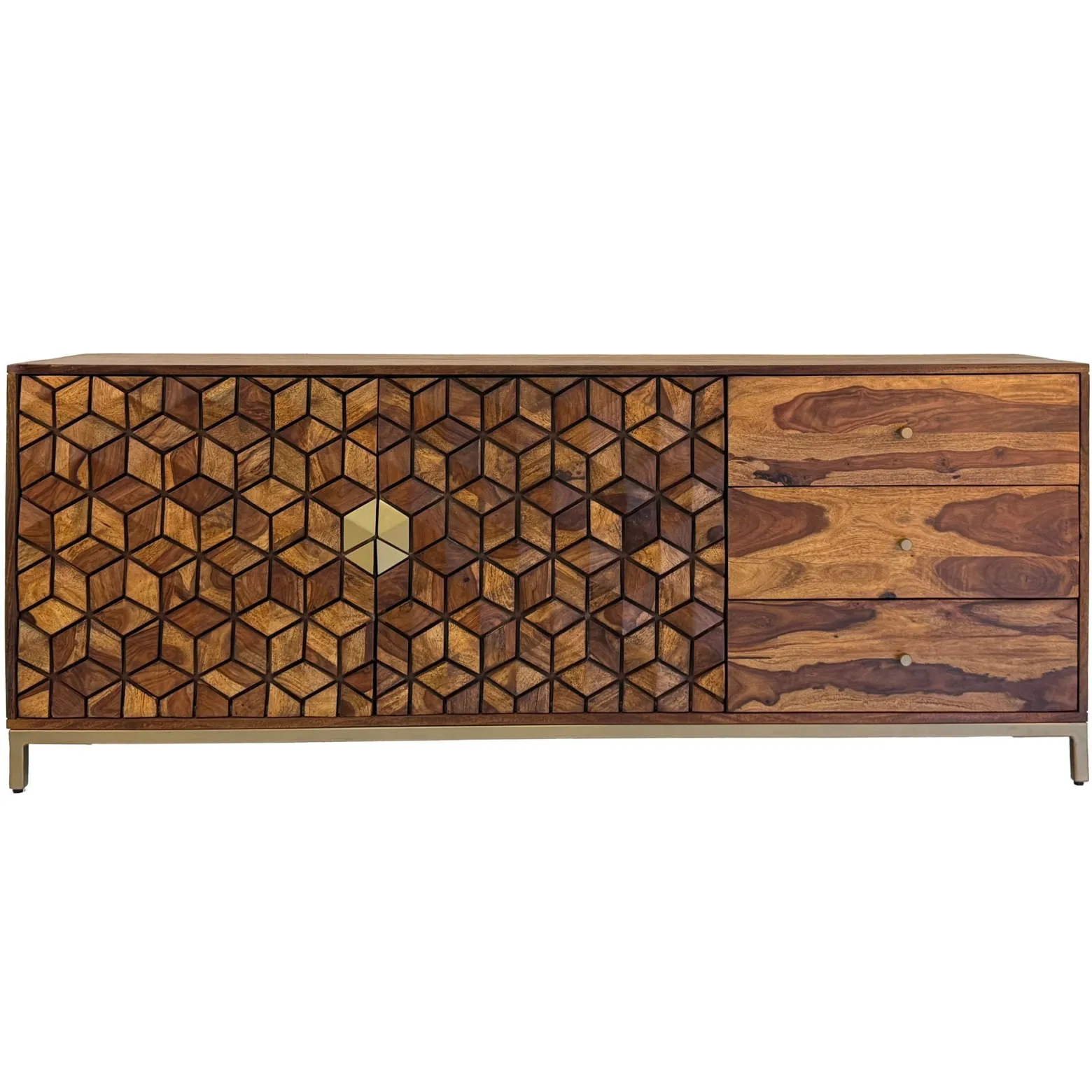 Sideboard z Drewna Sheesham 180 cm Komoda 2 Drzwi 3 Szuflady Nowoczesny