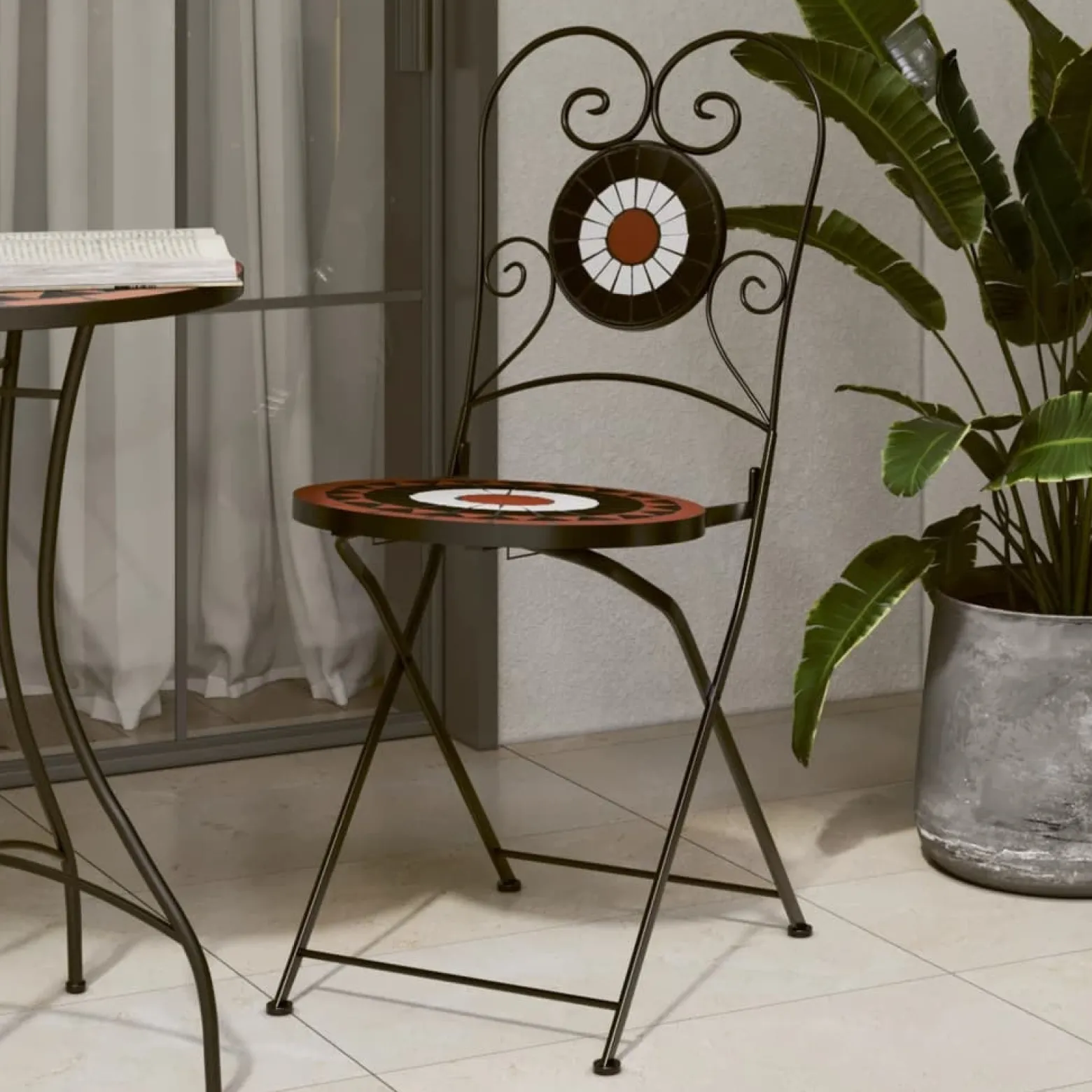 Składane krzesła bistro, 2 szt,. terakotowo-białe, ceramiczne
