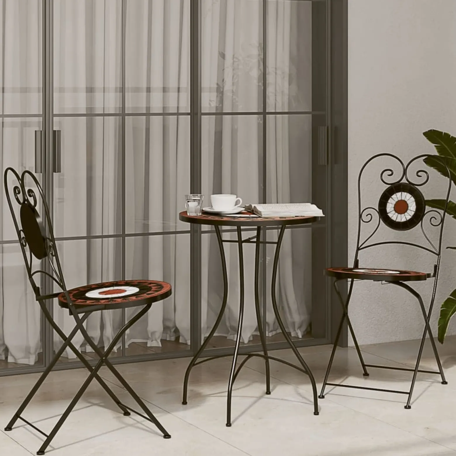 Składane krzesła bistro, 2 szt,. terakotowo-białe, ceramiczne