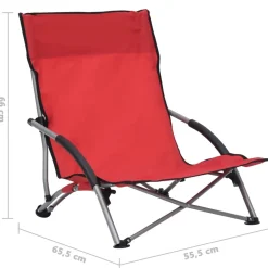 Składane krzesła plażowe, 2 szt., czerwone, obite tkaniną