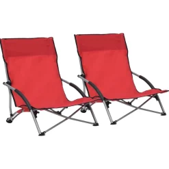 Składane krzesła plażowe, 2 szt., czerwone, obite tkaniną