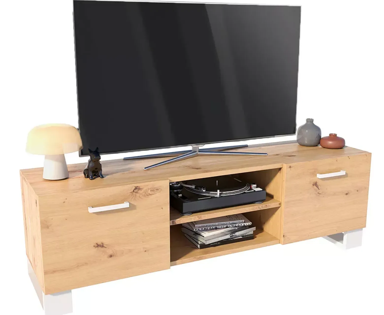 Skandynawska szafka RTV pod telewizor dąb artisan + biały - Elro