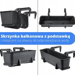 Skrzynka Doniczka Balkonowa Uchwyty Zestaw 40+60cm