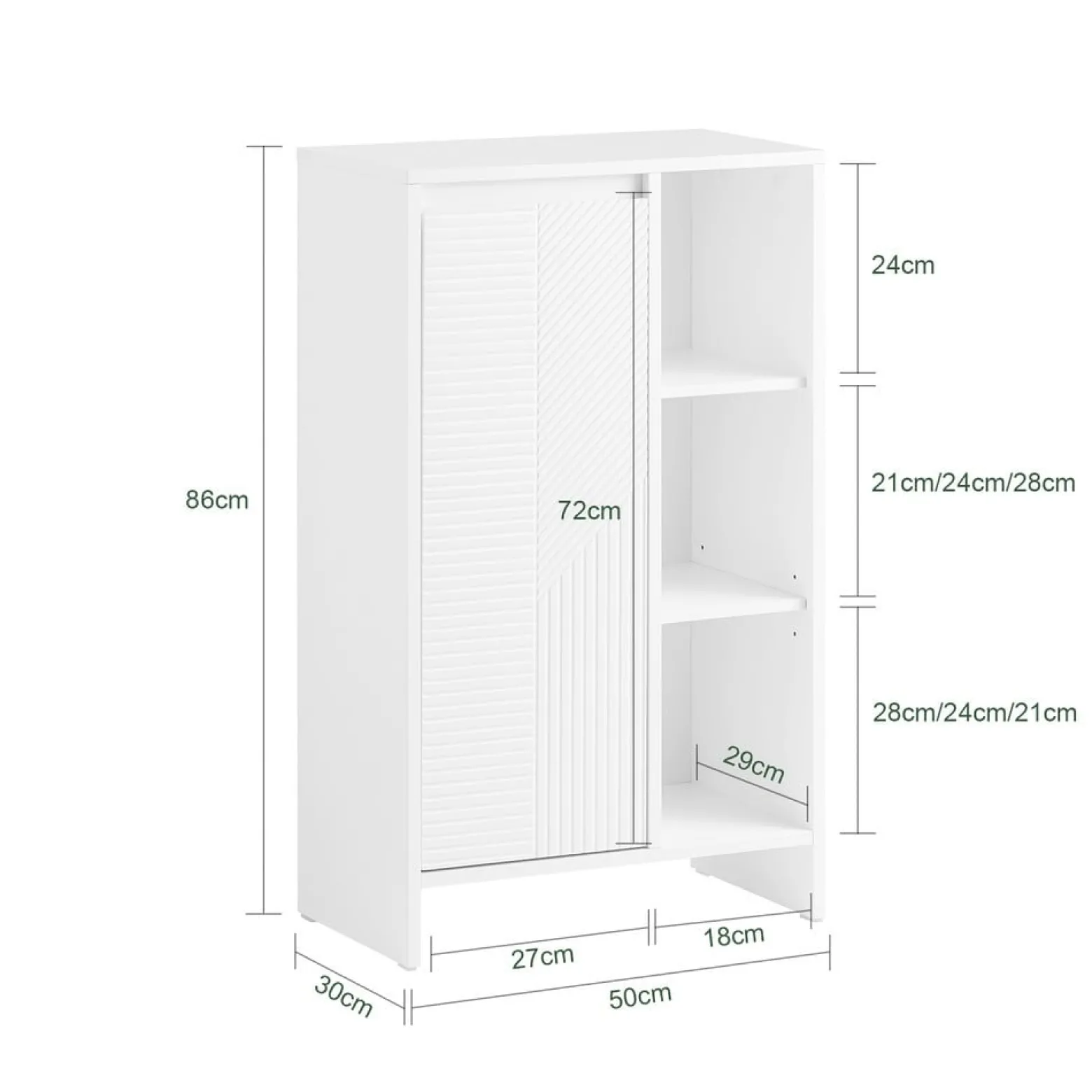 SoBuy Komoda na bieliznę z 1 drzwiami Biały 30x50x86cm Klasyczny BZR156-W
