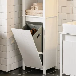 SoBuy Słupek łazienkowy z 1 drzwiami Biały 45x35x170cm Nowoczesny BZR102-W