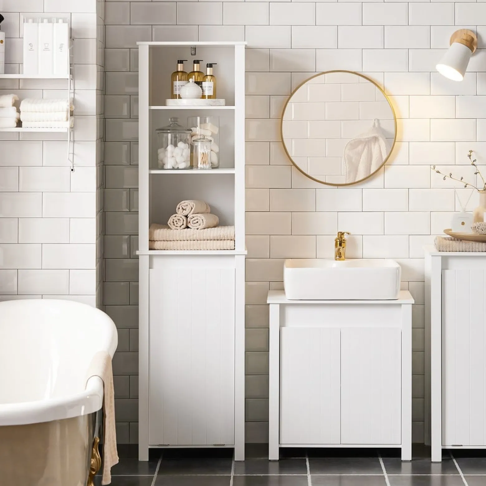 SoBuy Słupek łazienkowy z 1 drzwiami Biały 45x35x170cm Nowoczesny BZR102-W