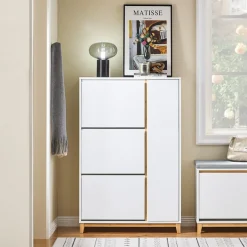 SoBuy Szafka na buty z trzema drzwiczkami 80x34x122.1cm FSR189-NW