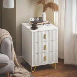 SoBuy Szafka nocna z 3 szufladami Biały 40x40x63cm Nowoczesny FBT115-L-W