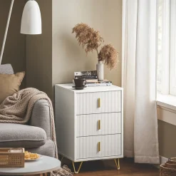 SoBuy Szafka nocna z 3 szufladami Biały 40x40x63cm Nowoczesny FBT115-L-W