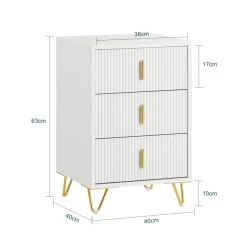 SoBuy Szafka nocna z 3 szufladami Biały 40x40x63cm Nowoczesny FBT115-L-W