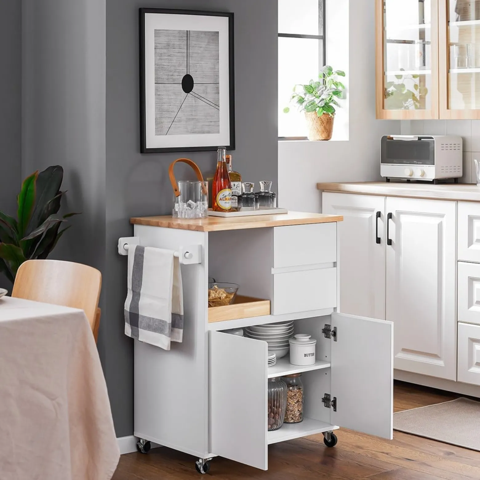 SoBuy Wózek kuchenny z 2 szufladami 72x42x84.5cm Nowoczesny FKW123-NW